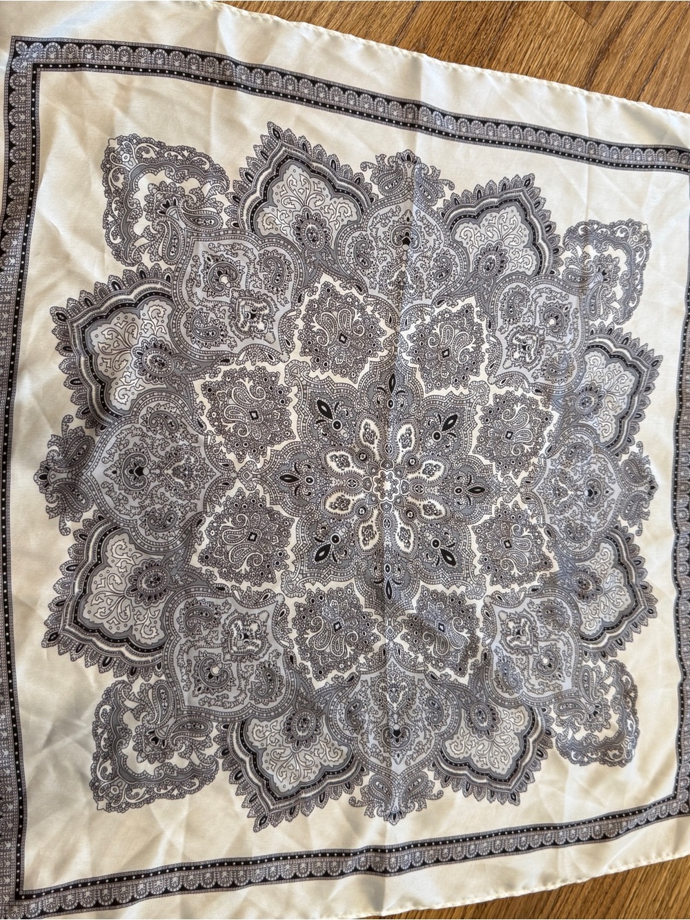 Elegant Cream and Gray Paisley Scarf